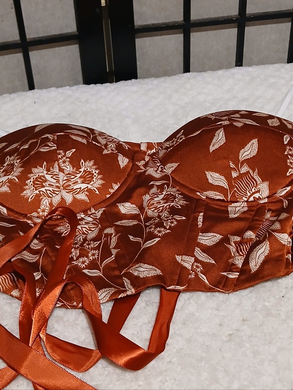 Rust Floral Satin Bustier Top Xs